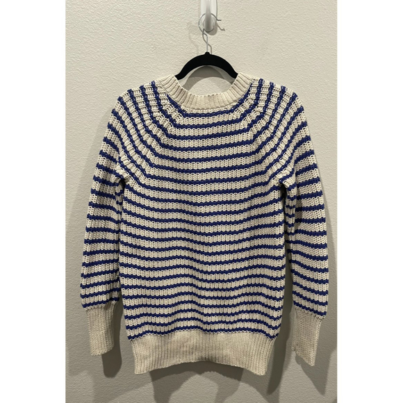 J.CREW Ripplestitch Striped Blue Cream Chunky Sweater Cardigan - Picture 4 of 4